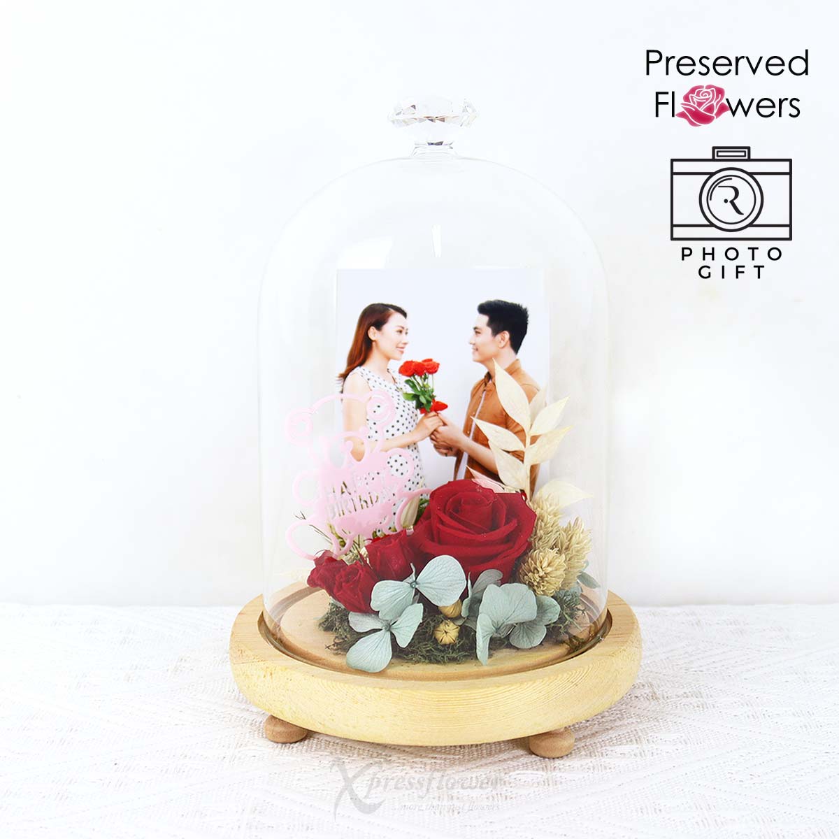 Birthday Splendor (Preserved Flowers with Personalised Photo and LED Lights)