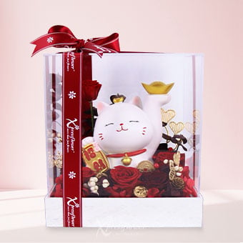Fortune Charm (Preserved Flowers with Fortune Cat)