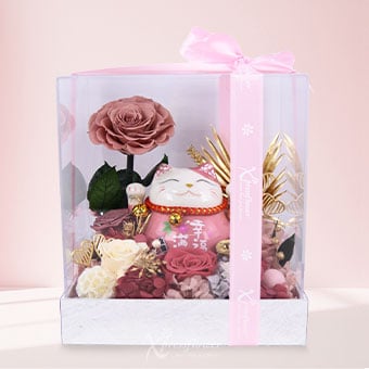 Lucky Grace (Preserved Flowers with Fortune Cat)