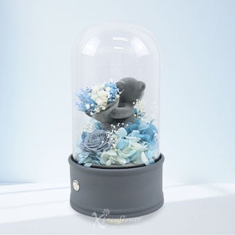 Blue Embrace (Preserved Flower with Bear Bluetooth Speaker)