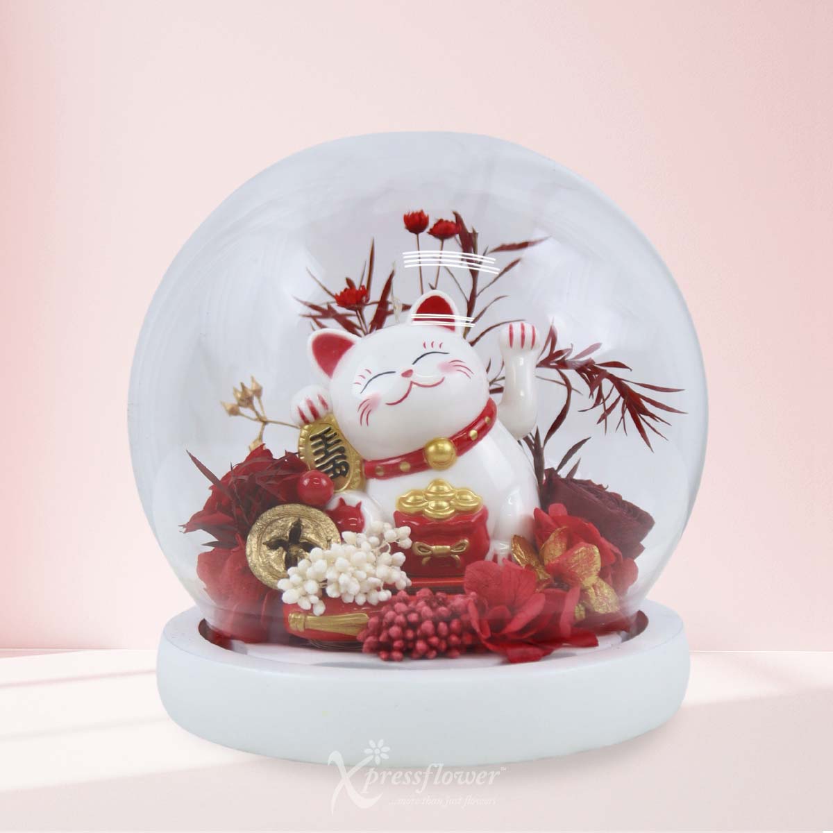 Lucky Enclave (Preserved Flowers with Fortune Cat)