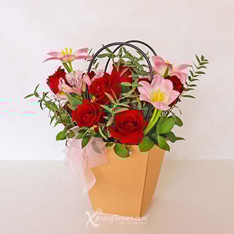 Passion Blooms (12 Red Roses & 3 Pink Tulips)