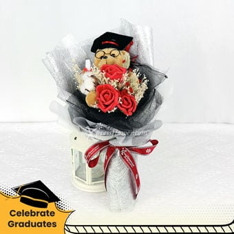 Spongeneous Graduate (Sponge Roses with 4.5” Graduation Bear)