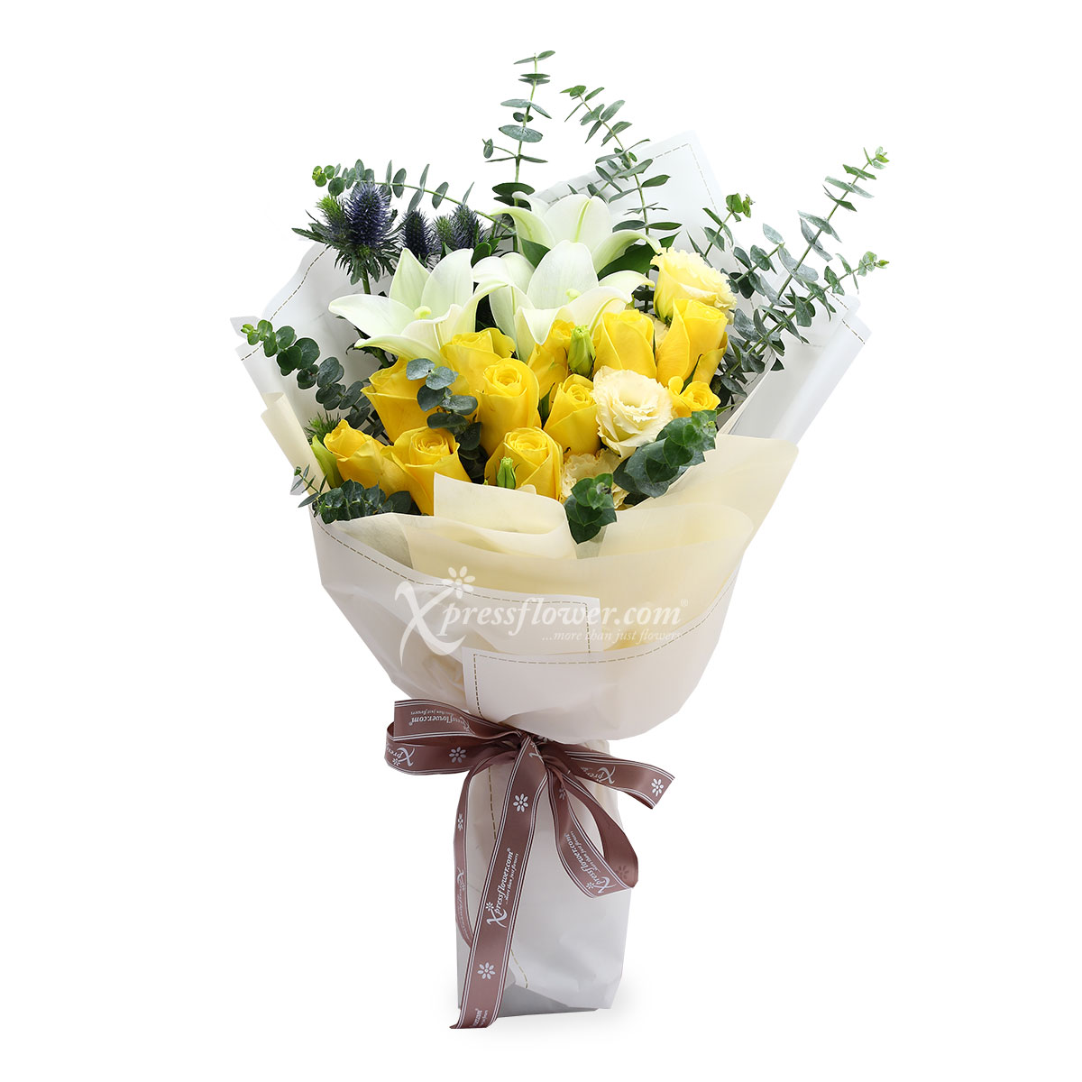 Refreshing Charms (12 Yellow Roses & 3 White Lilies)