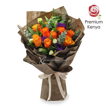 Kisses at Dusk (9 Stalks Premium Kenya Orange Rose)