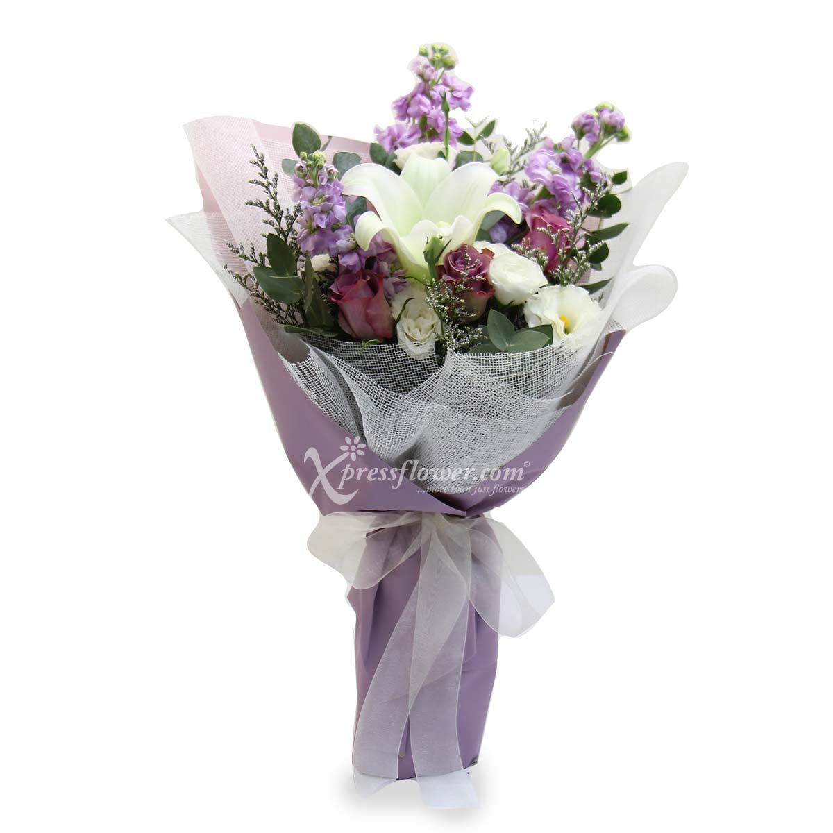Violet Romance (1 White Lily & 3 Yam Roses)