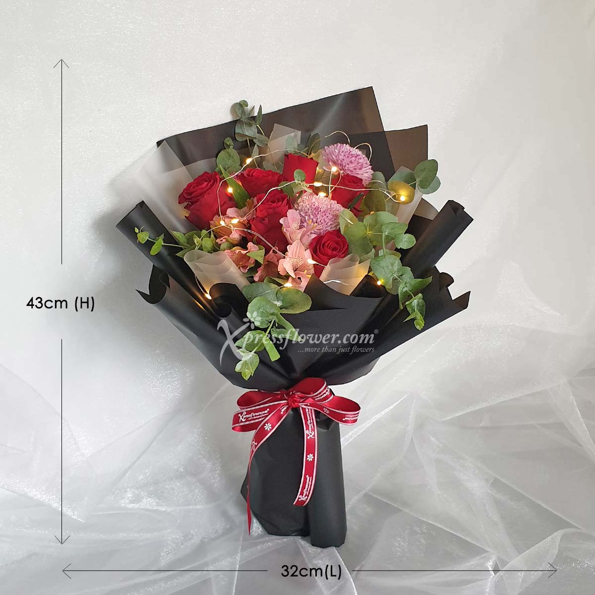 bq2110 Glowing Fantasy 6 Red Roses with LED lights 1d