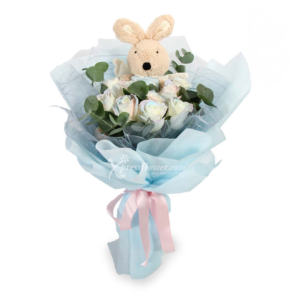 Lovely Innocence (9 White Roses with Bunny Toy)