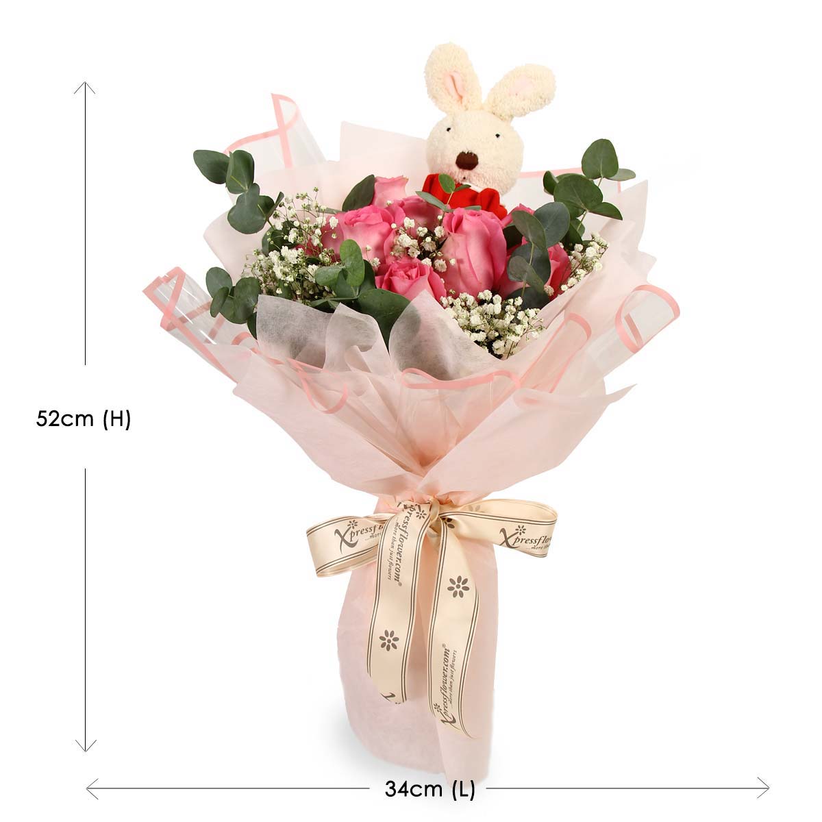 bq2118 Bopping Pinky 9 Dark-Pink Roses with Bunny Toy 1d