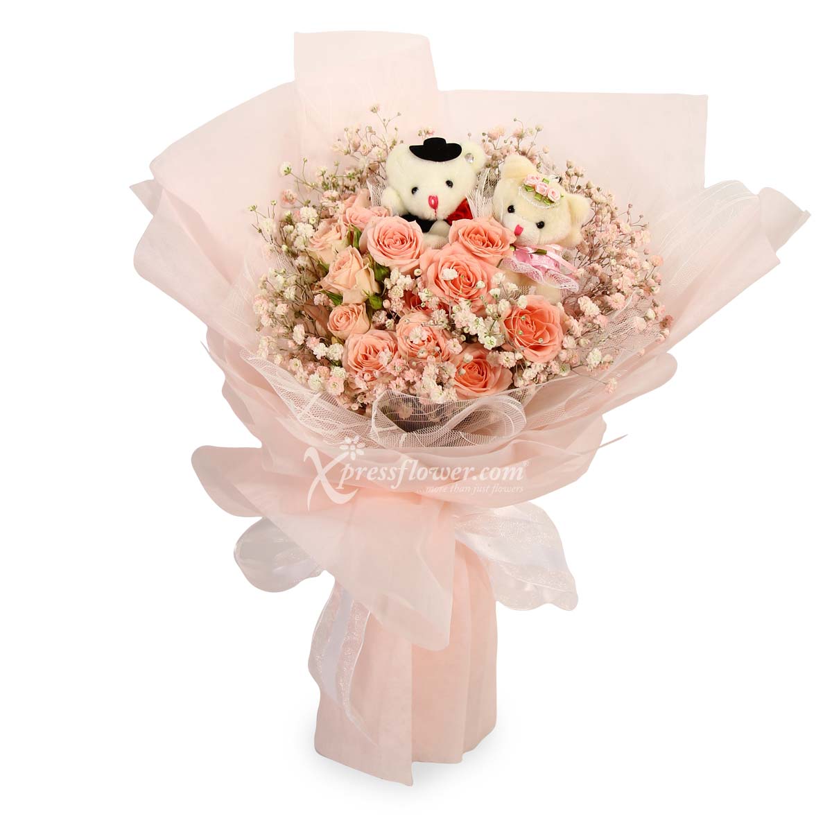 Beary Sweet Love (Sweet Sarah Rose Spray with Wedding Bears)