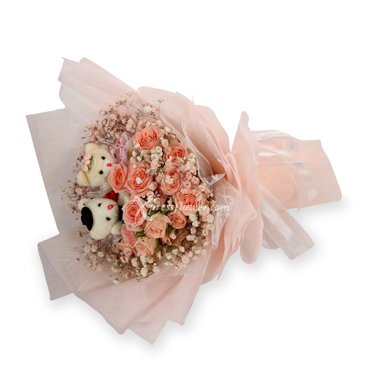 BQ2119 Beary Sweet Love Rose Spray Wedding Bears 1b