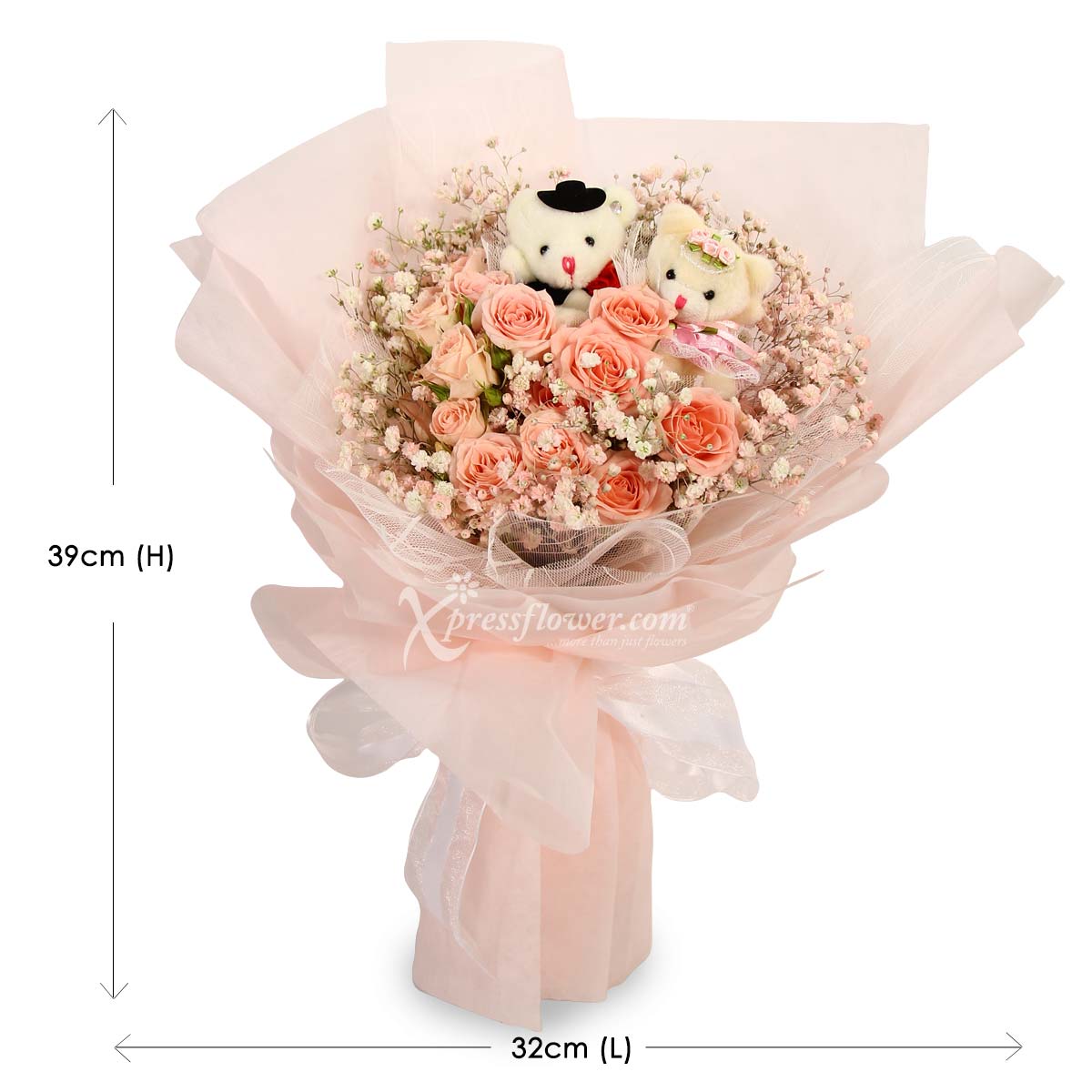 BQ2119 Beary Sweet Love Rose Spray Wedding Bears 1d