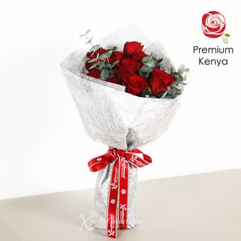 Silvered Romance (9 Stalks Premium Kenya Red Roses)