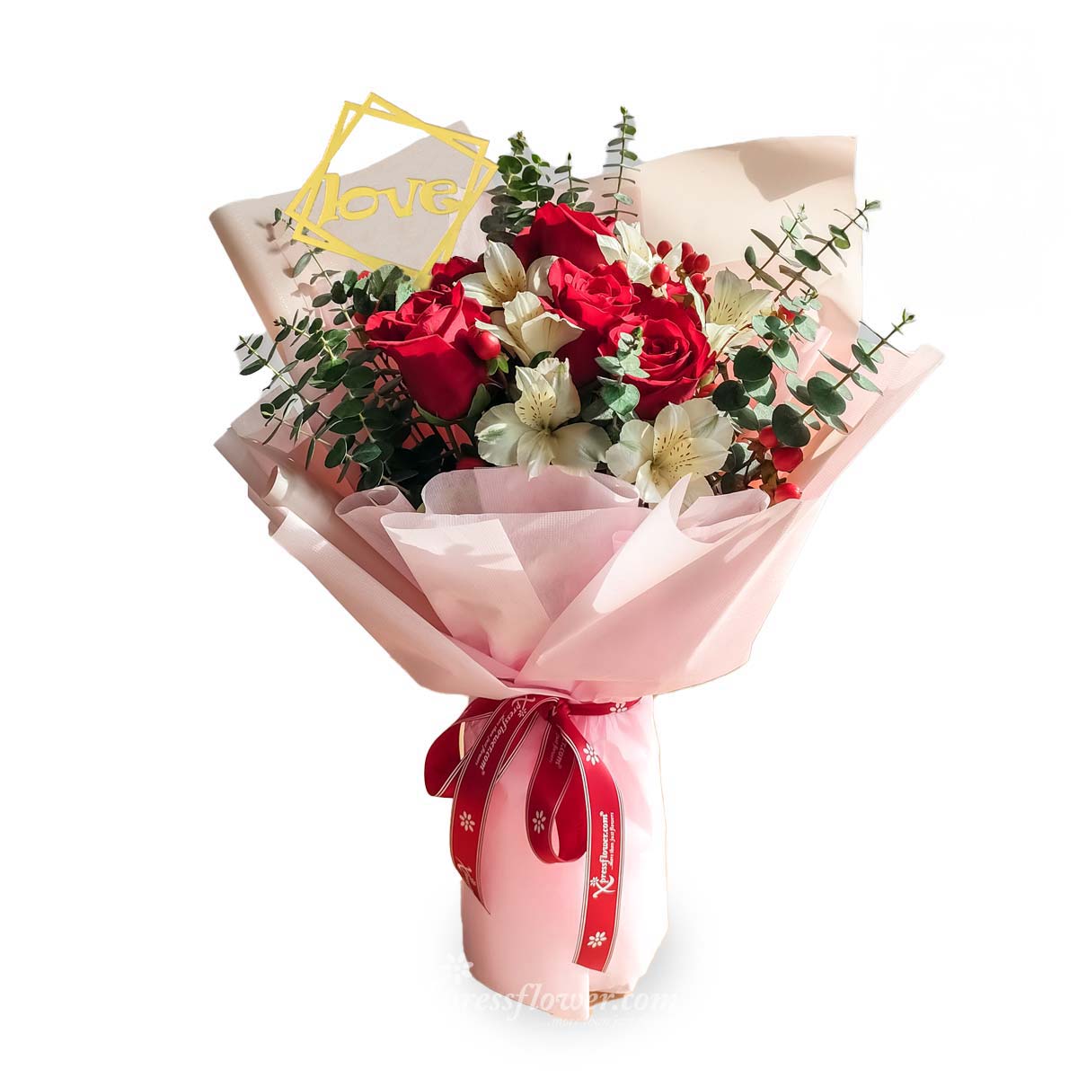 Quixotic Love (6 Red Roses with LOVE Decor)