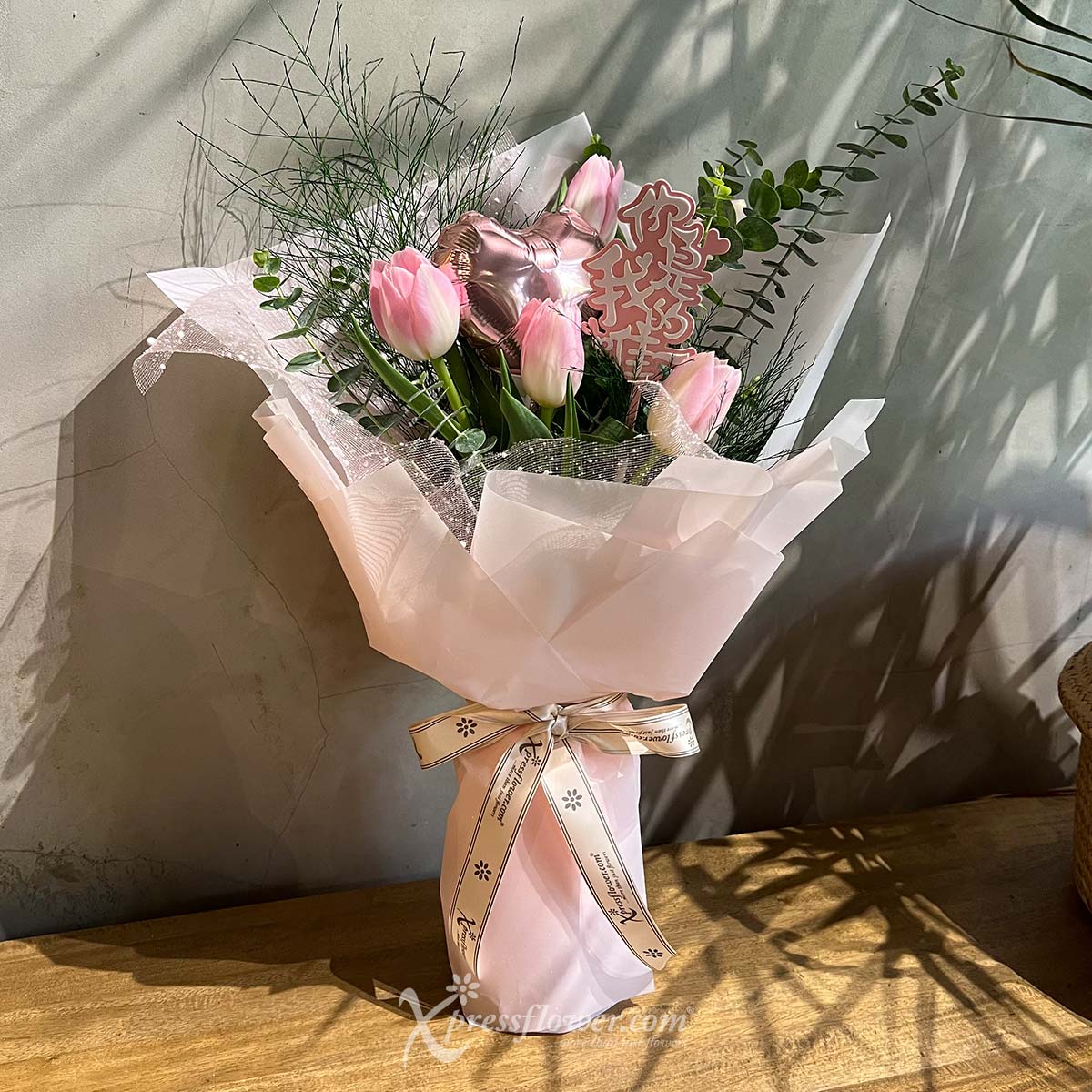 BQ2246 Purely Love 5 Pink Tulips 3a