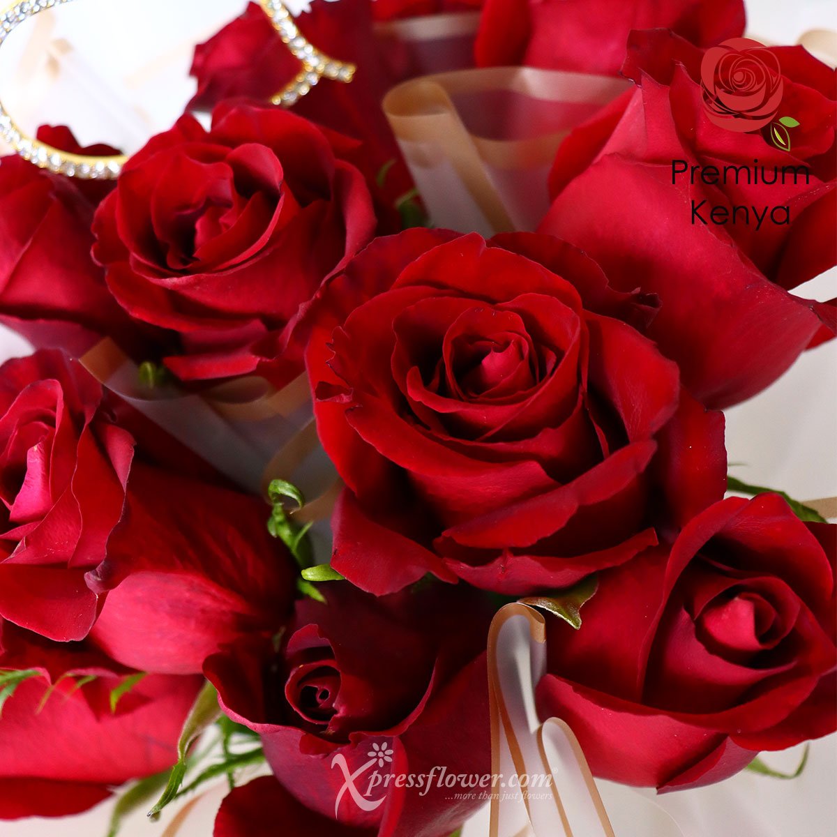 BQ2302 Stunning Crimson (12 Red Roses with Dual Heart Decor) 1d