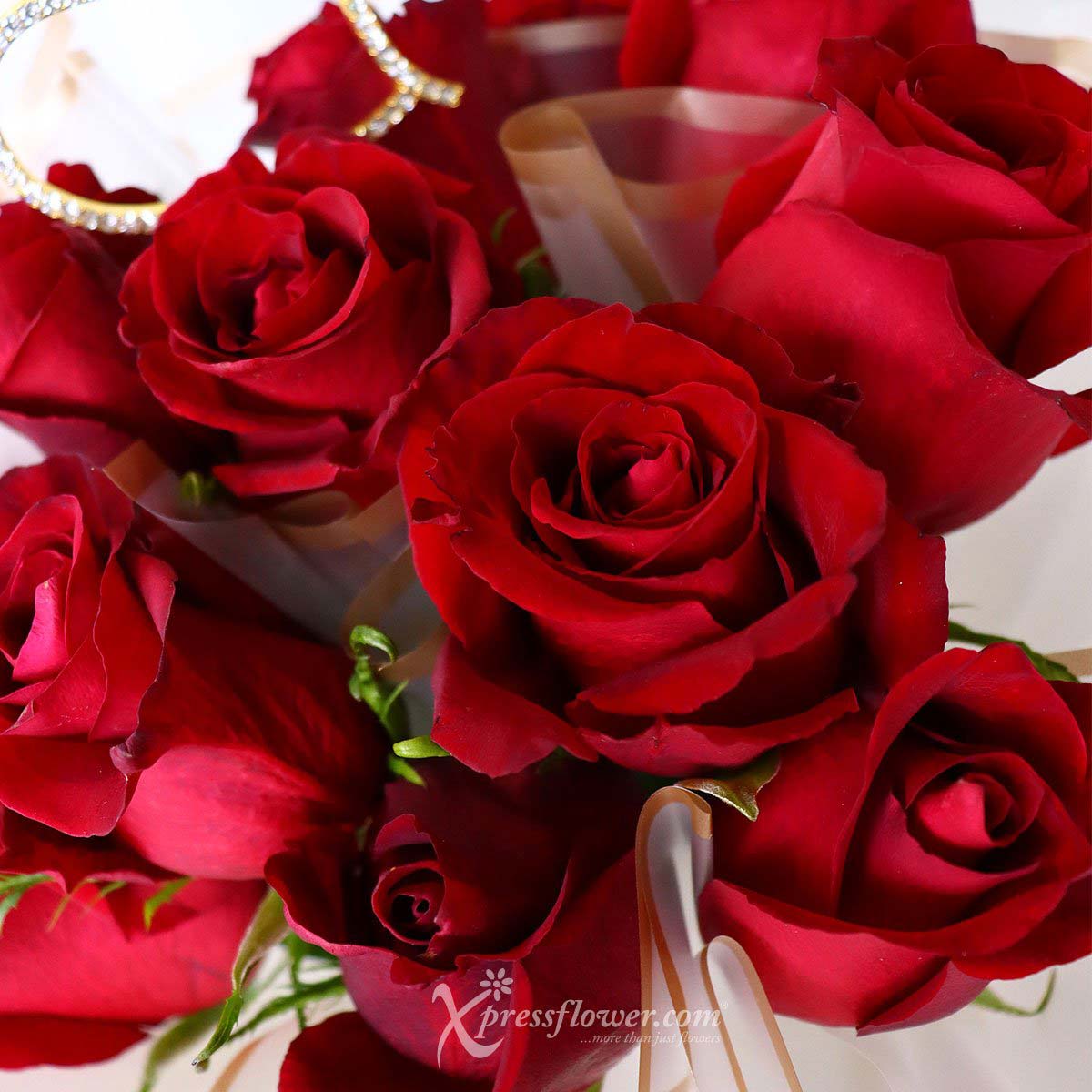 bq2302 stunning crimson 12 red roses with dual heart decor 1d