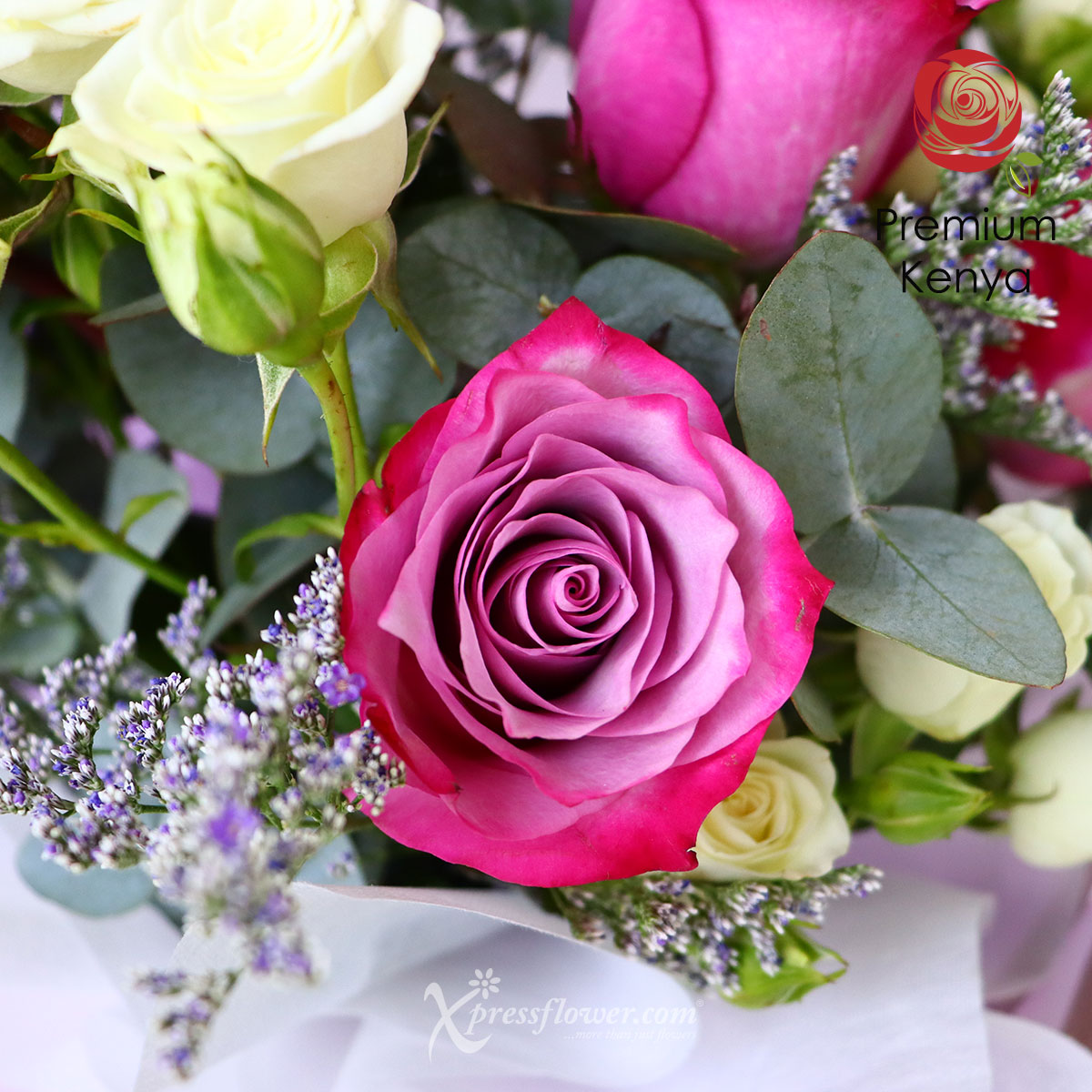 BQ2306 Grandiose Flair (6 Yam Roses with White Rose Spray) 1d