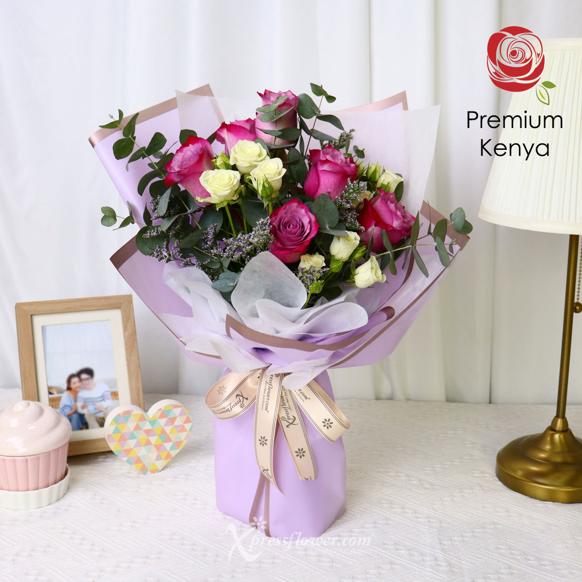 BQ2306 Grandiose Flair (6 Yam Roses with White Rose Spray) 3a