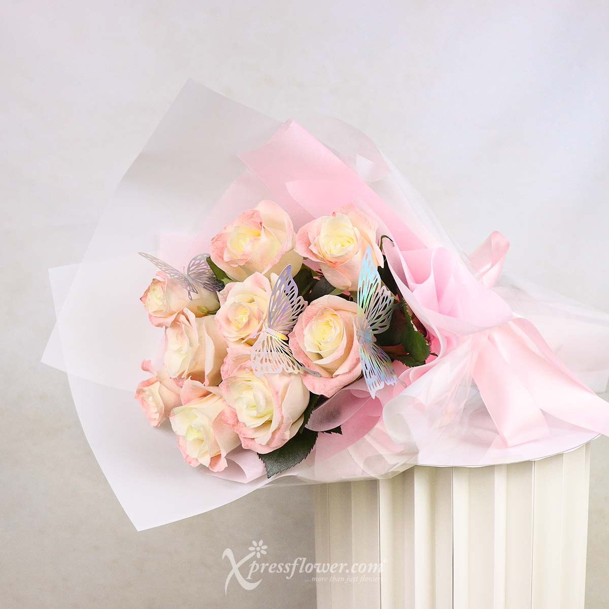 BQ2330 Sugar Blush (9 Sweet Pink Aurora Roses & Butterflies) 1b