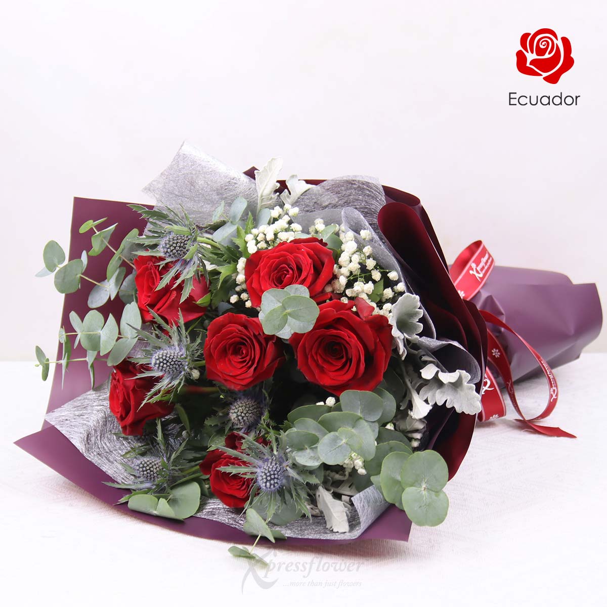 BQ2516 Velvet Radiance 6 Red Ecuador Roses 1b