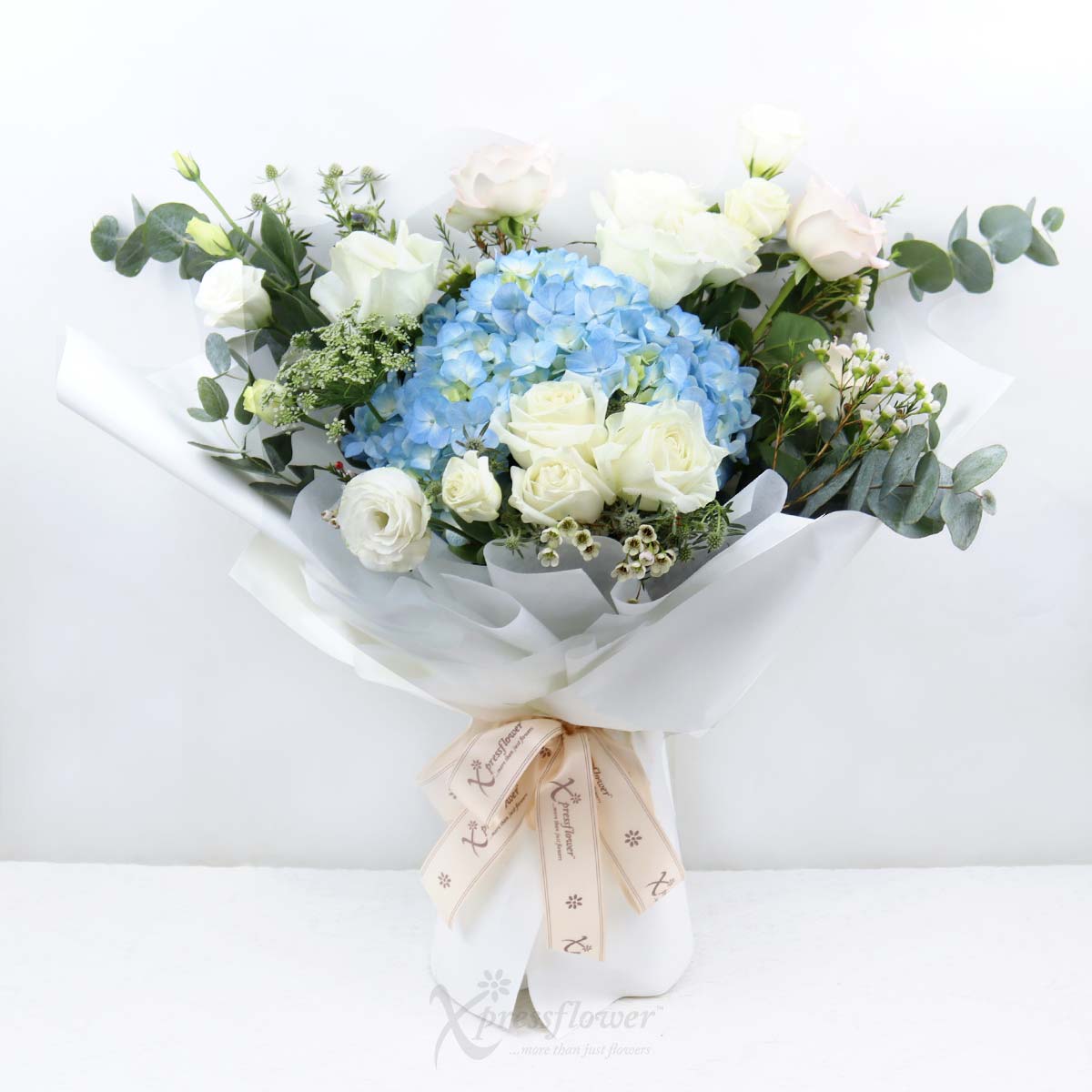 Sky Bliss (Blue Hydrangea with 9 Roses)