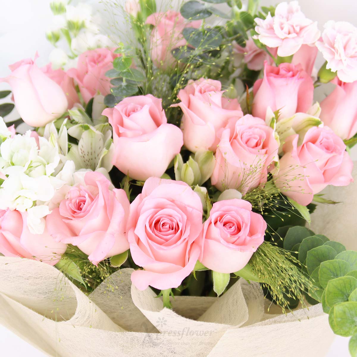 BQ2530 Pink Grandeur 16 Pink Roses with Carnation Sprays 1c