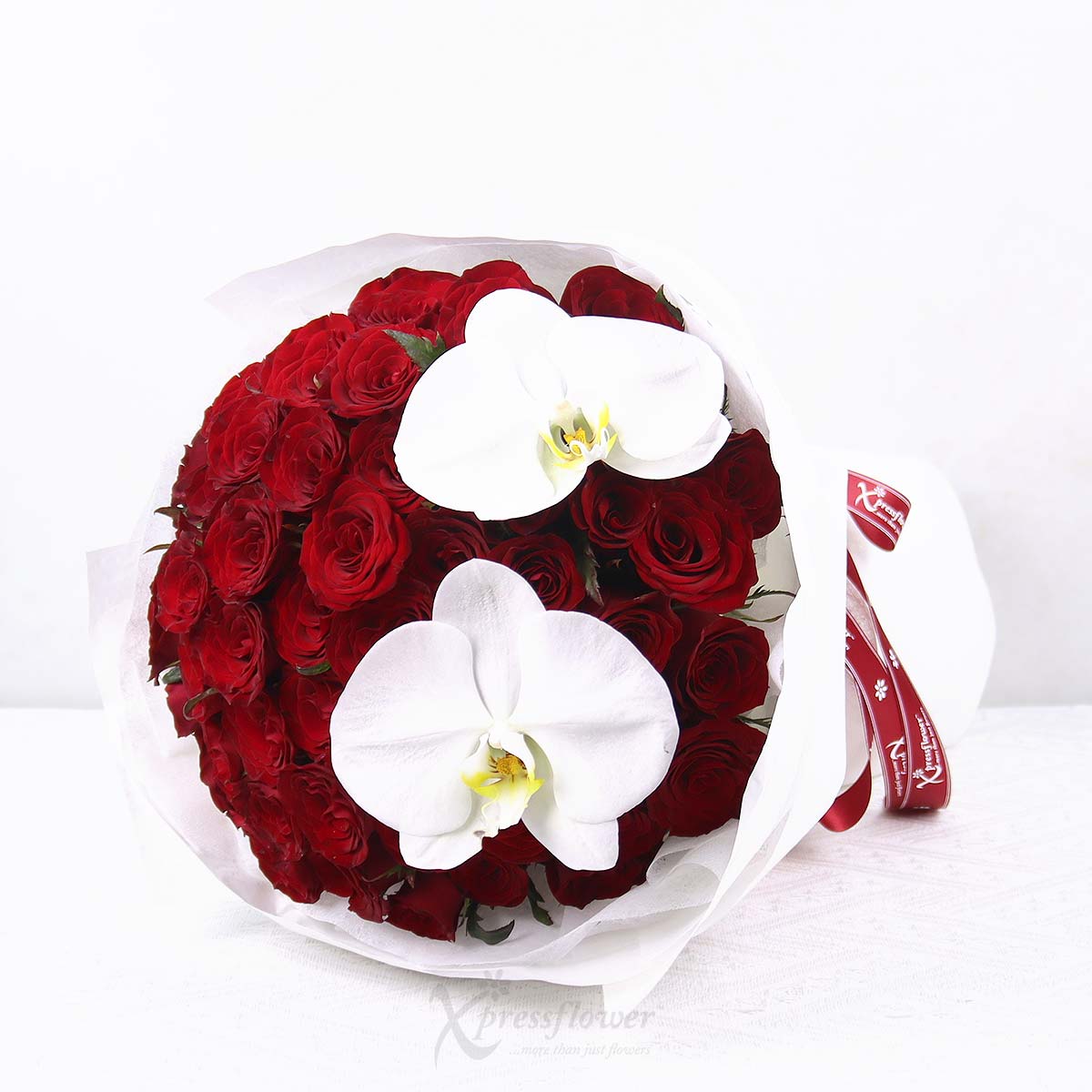 Forever Yours (52 Red Roses with 2 White Orchids)
