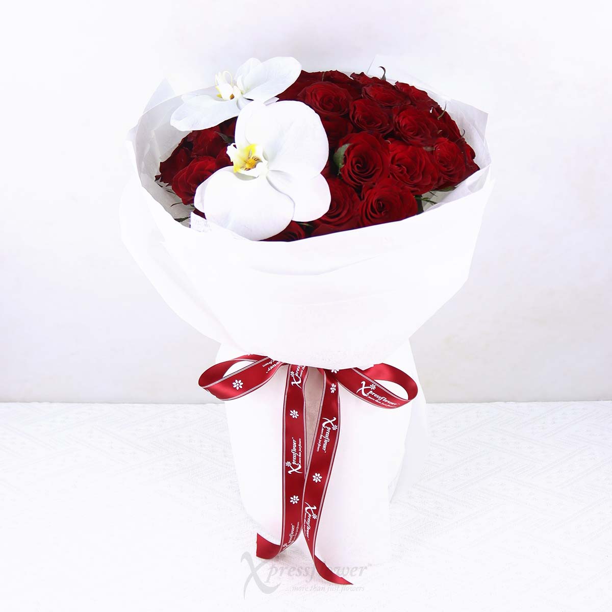 BQ2546 Forever Yours 52 Red Roses with 2 White Orchids 1b