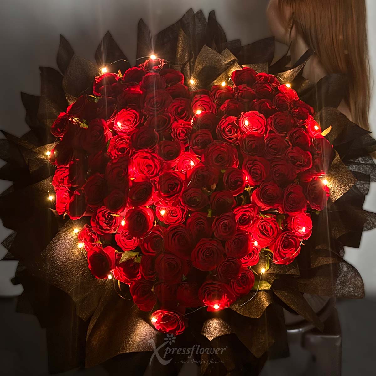 BQ2547 Blooming Forever 99 Red Roses with LED Lights 1b