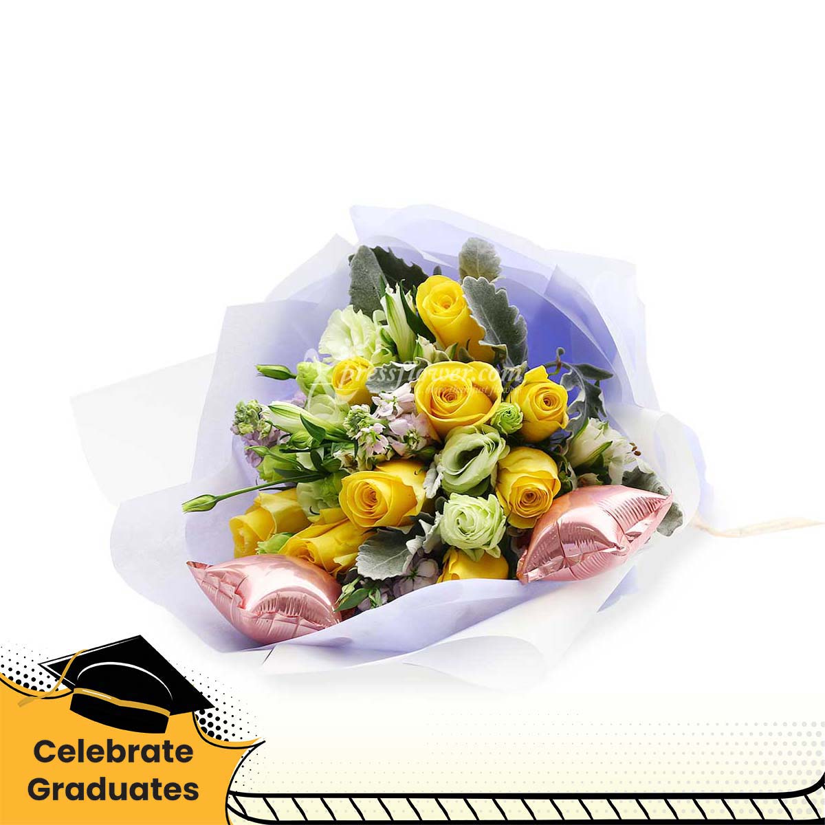 bt1802 Shining Stars 9 Yellow Roses with Star Balloons 1b