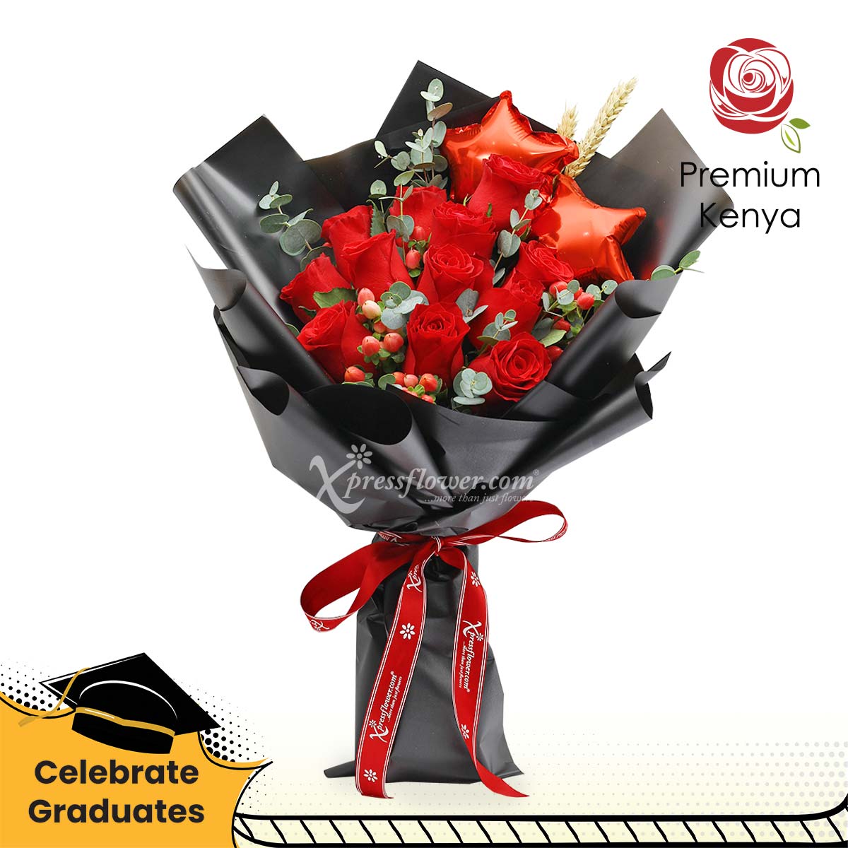 Bewitched (12 Red Roses with Star Balloons)