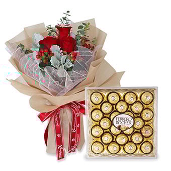 All Day Sweetness (3 Red Roses with 24 Ferrero Rocher Chocolate)