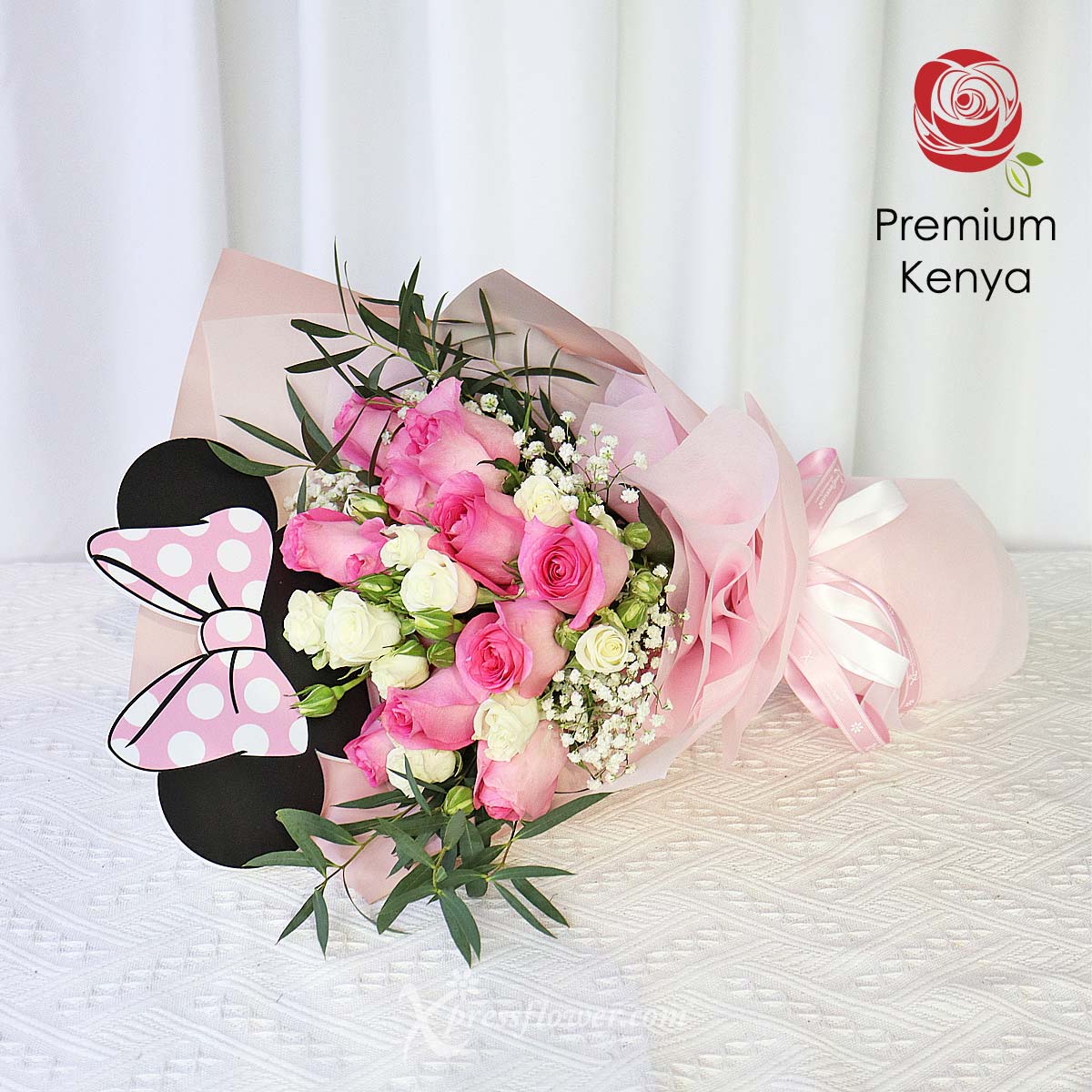 DSBQ2302 Dazzling Arossa (12 Pink Roses Disney Bouquet) 1b