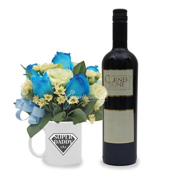 Devoted Dad (6 Blue Roses with Cornerstone Cabernet Sauvignon)