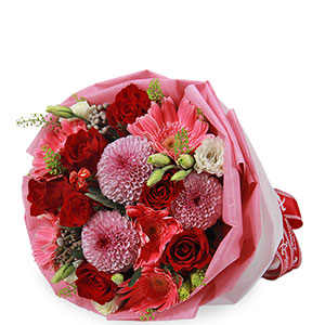 Ravishing Ruby (Red Roses, Dark Pink Gerberas & Pink Ping Pong Chrysanthemum)