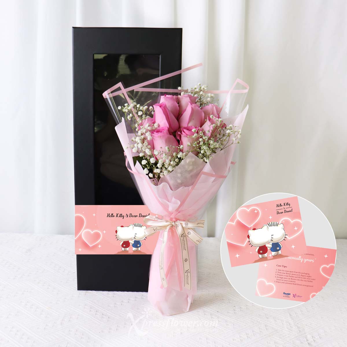 Gentle Darling (9 Dark Pink Roses Sanrio Bouquet)