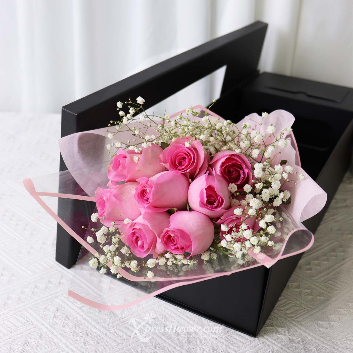 SNBQ2302 Gentle Darling (9 Dark Pink Roses Sanrio Bouquet) 1b