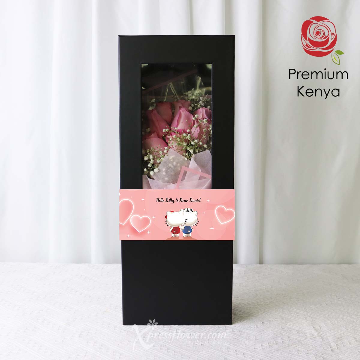 SNBQ2302 Gentle Darling (9 Dark Pink Roses Sanrio Bouquet) 2a