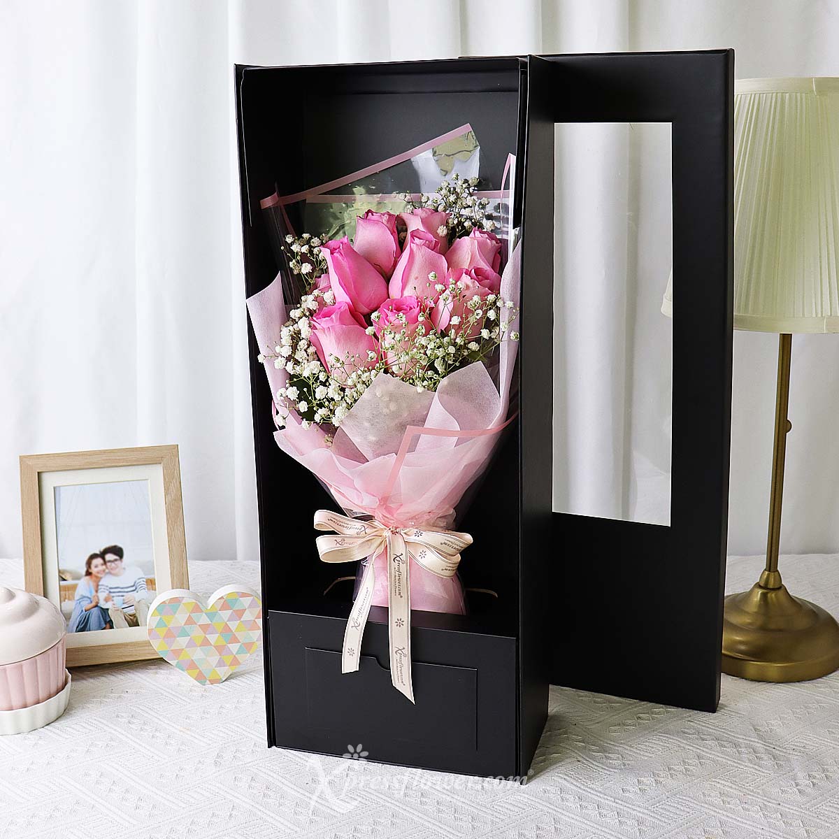 SNBQ2302 Gentle Darling (9 Dark Pink Roses Sanrio Bouquet) 3a