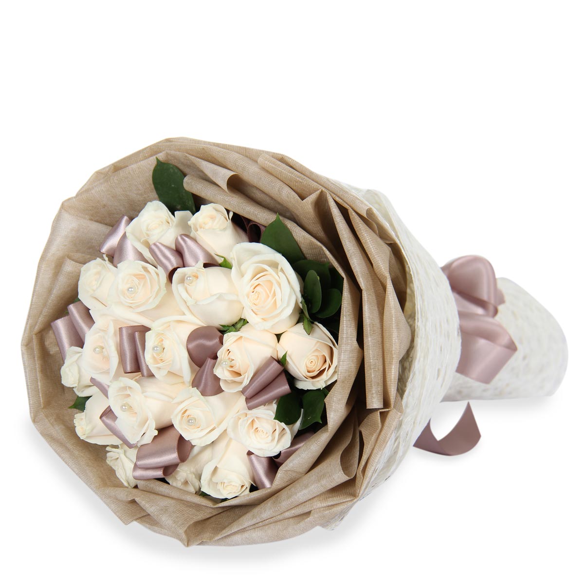 PL1501 Here Comes the Pearl white roses hand bouquet