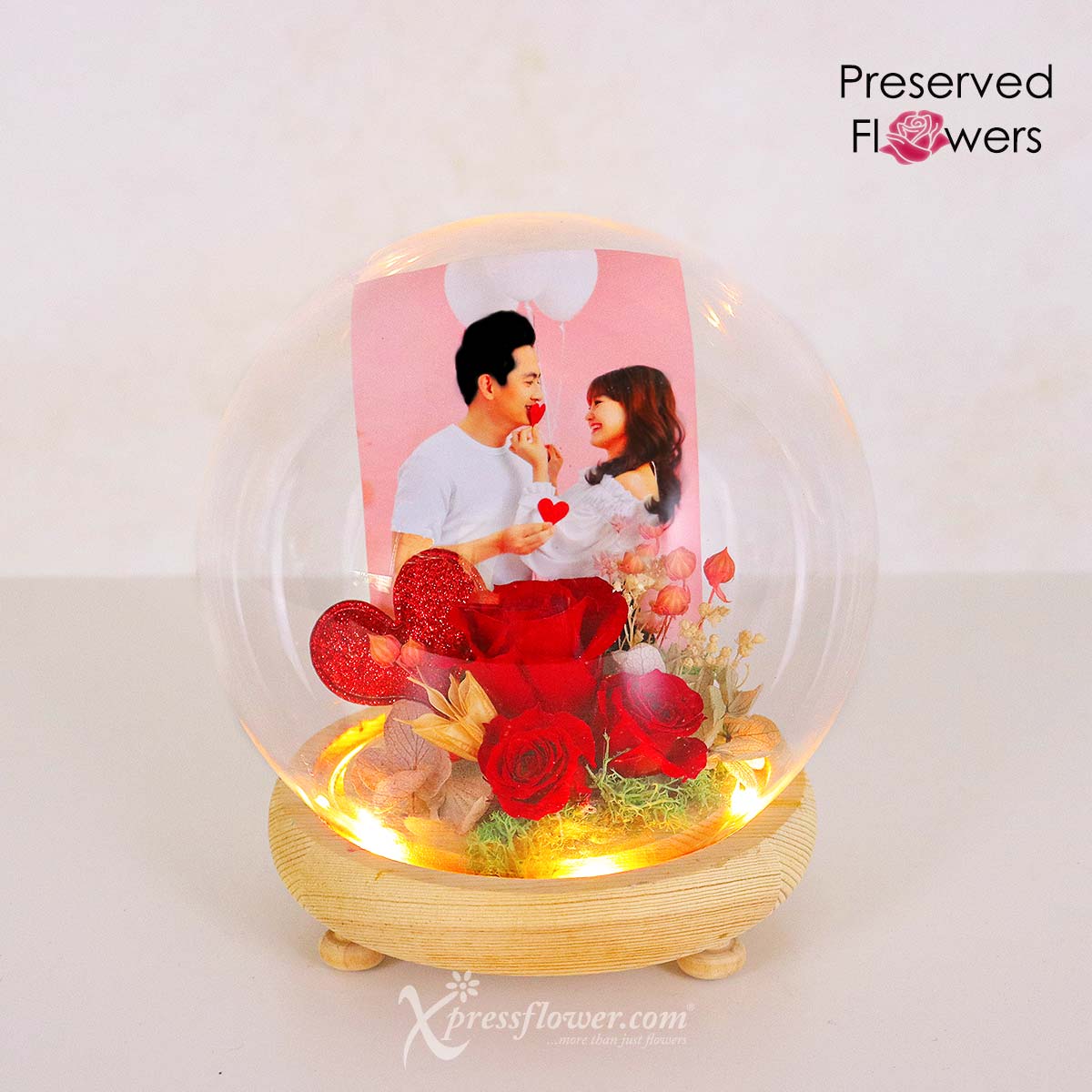 You Are My World (Preserved Roses with Personalised Photo and LED Lights)