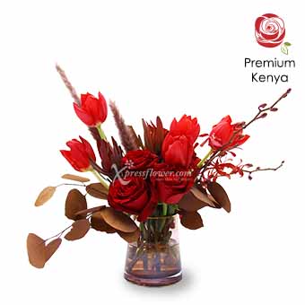 Braveheart  (5 Red Tulips & 3 Kenya Red Roses)