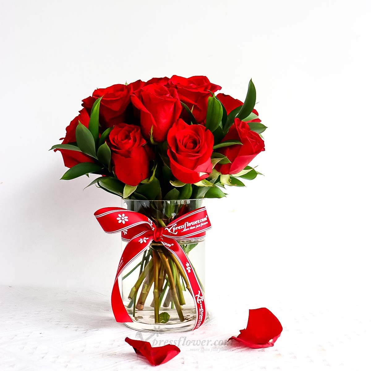 Enchanted Redscape (12 Red Roses with *Optional LED Lights)