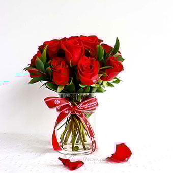 Enchanted Redscape (12 Red Roses with *Optional LED Lights)