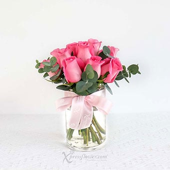 Pinklady Glow (12 Dark Pink Roses with *Optional LED Lights)