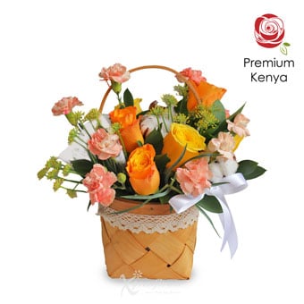 Floral Elegance (6 Roses with Carnation Sprays Basket Arrangement)