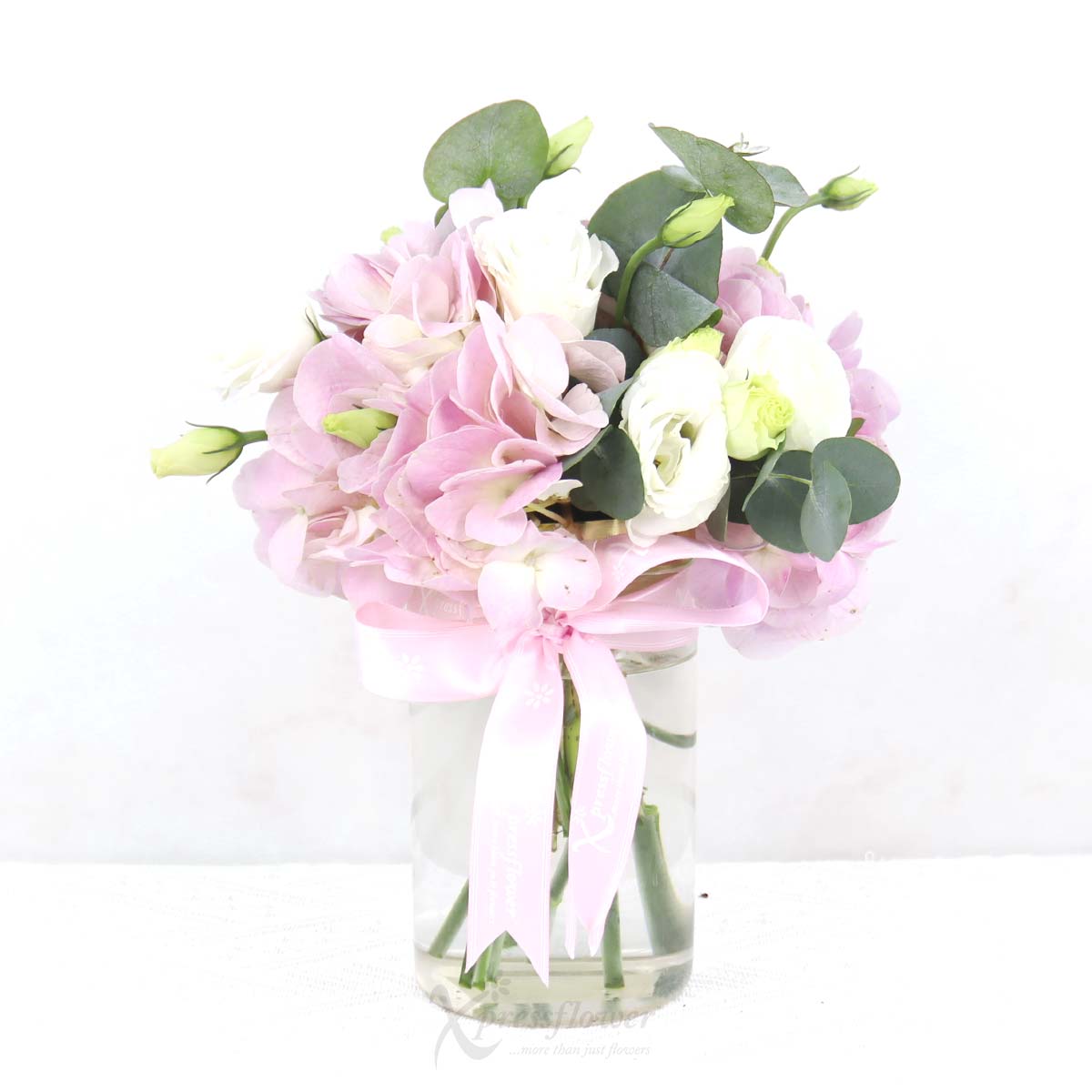 Pastel Kiss (Pink Hydrangea with White Eustomas)