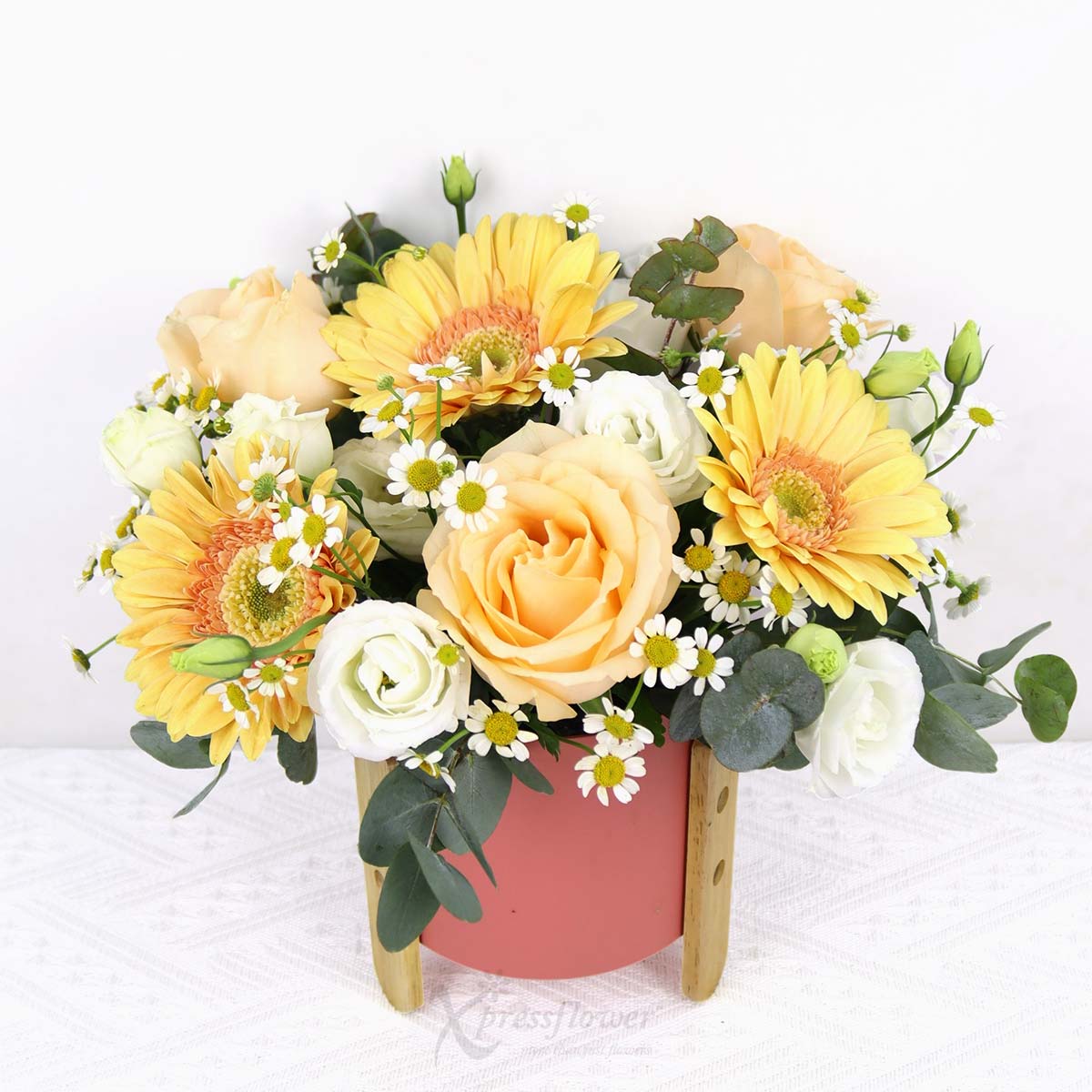 AR2506 Glow Up Champagne Roses Gerberas 1b