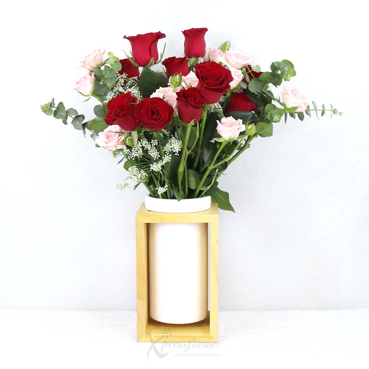 Hearty Bloom (10 Red Roses with Pink Rose Sprays)